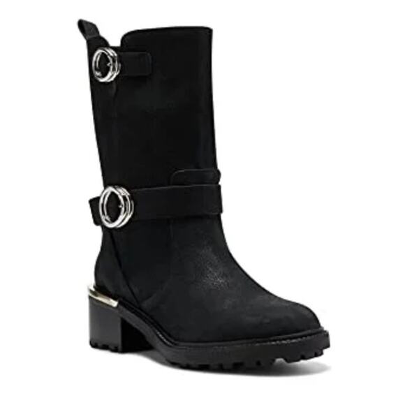 NWT Vince Camuto black nubuck leather Kerivini buckle detail boots - Picture 4 of 15